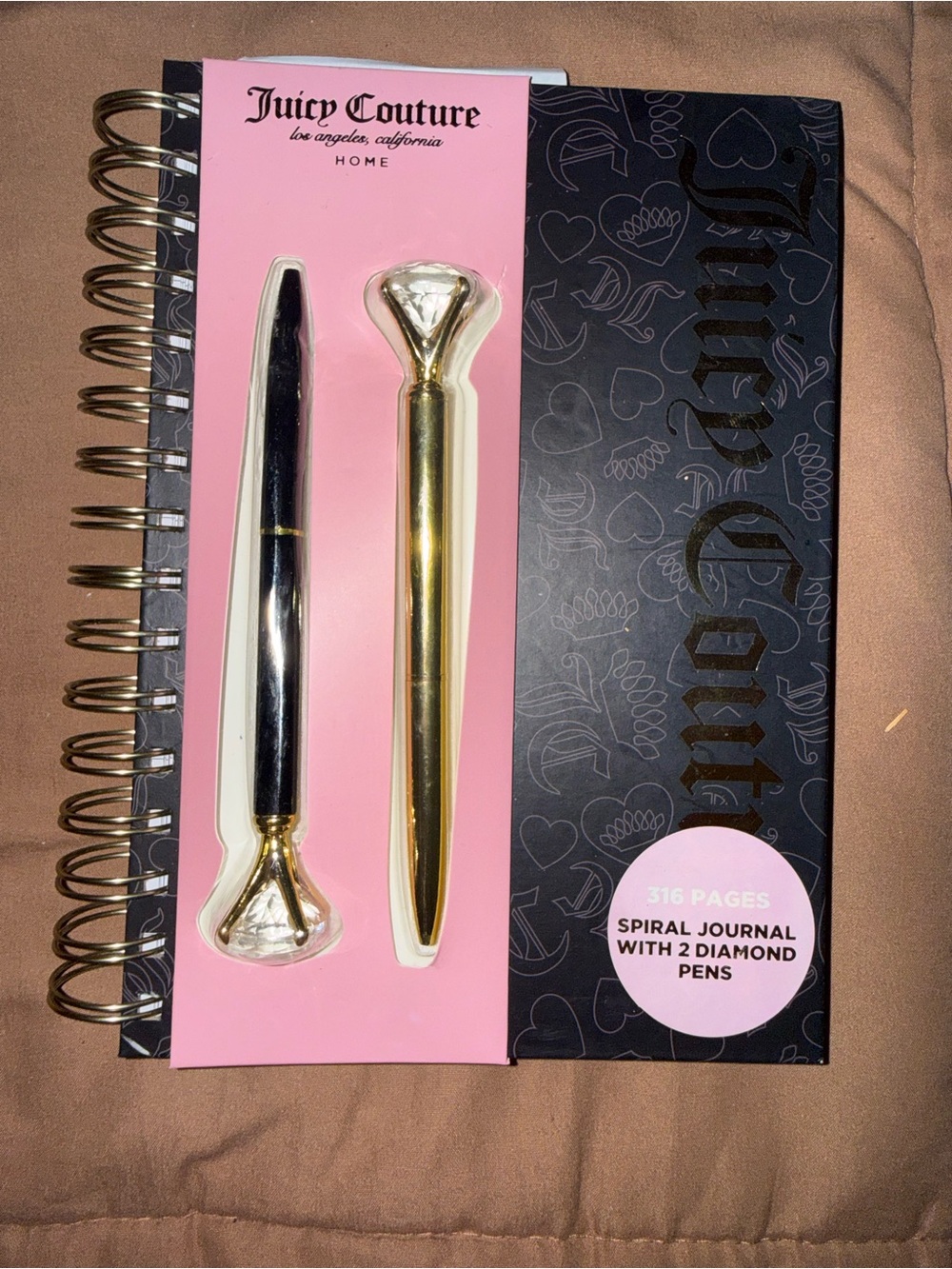 Juicy Couture Black Planner with Gold Crown Pens